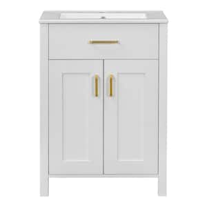 24.20 in. W x 18.50 in. D x 34.00 in H Single Sink Freestanding Bath Vanity in White with White Ceramic Top