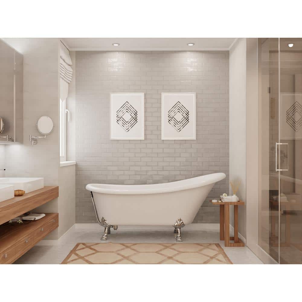 67'' White Acrylic Slipper Clawfoot Tub with Chrome Feet