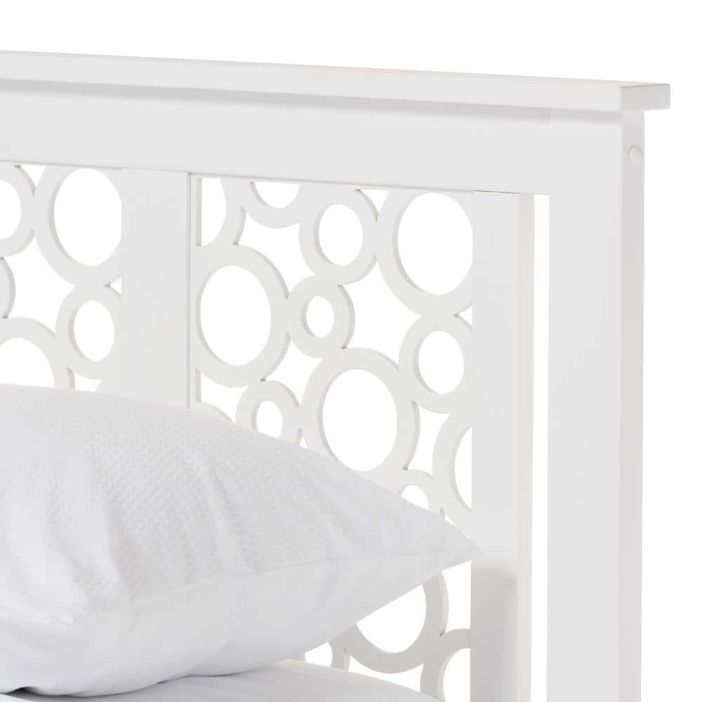 Celine Geometric White Solid Rubberwood Queen Platform Bed with Airy Headboard