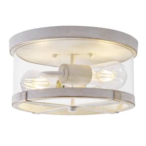 11.8 in. 2-Light White Gold Flush Mount Ceiling Light with Clear Glass Shade
