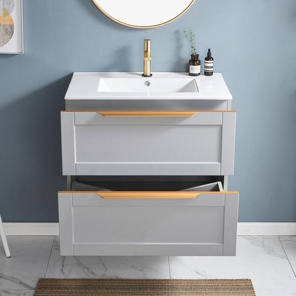 Zeus & Ruta 24 W x 18 D x 34 H Single Bath Vanity in White with White  Ceramic Top for Small Space Semi-open Storage S-AINKBATR - The Home Depot