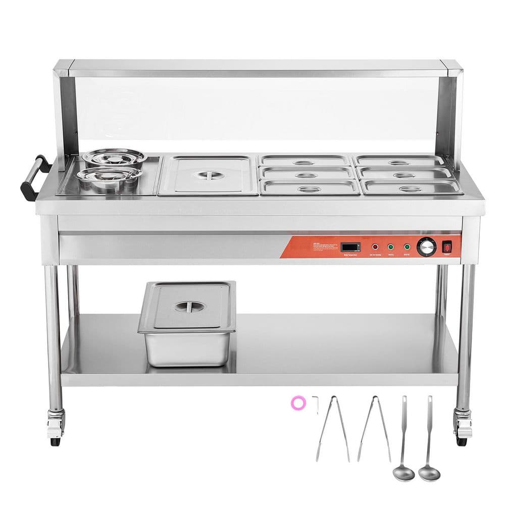 Industrial Electric Food Heating Unit, 7 Trays + 2 Bowls Steaming Station, 1800W Expert Catering Food Heater