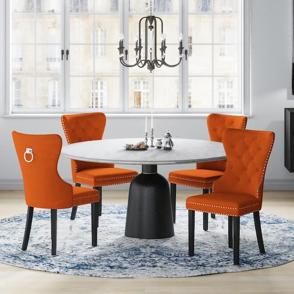 WESTINFURNITURE Brooklyn Orange Tufted Velvet Dining Side Chair (Set of 4)