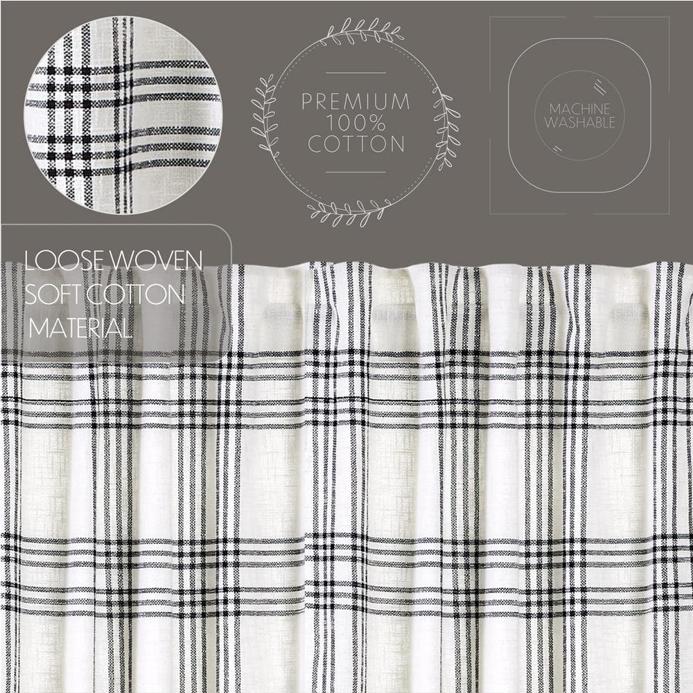 Black and White Plaid Cotton Rod Pocket Valance, 60" Width