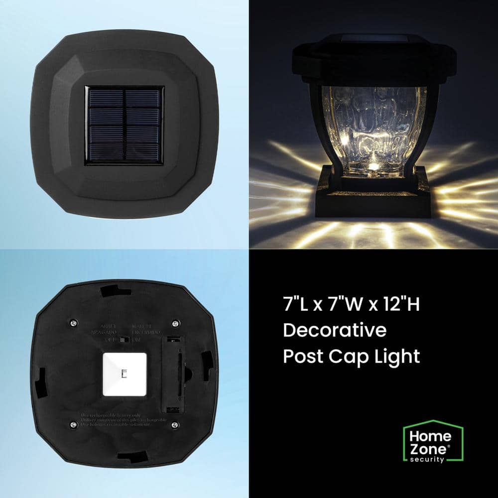 Black Solar LED Post Cap Lights with Rippled Glass, 2-Pack