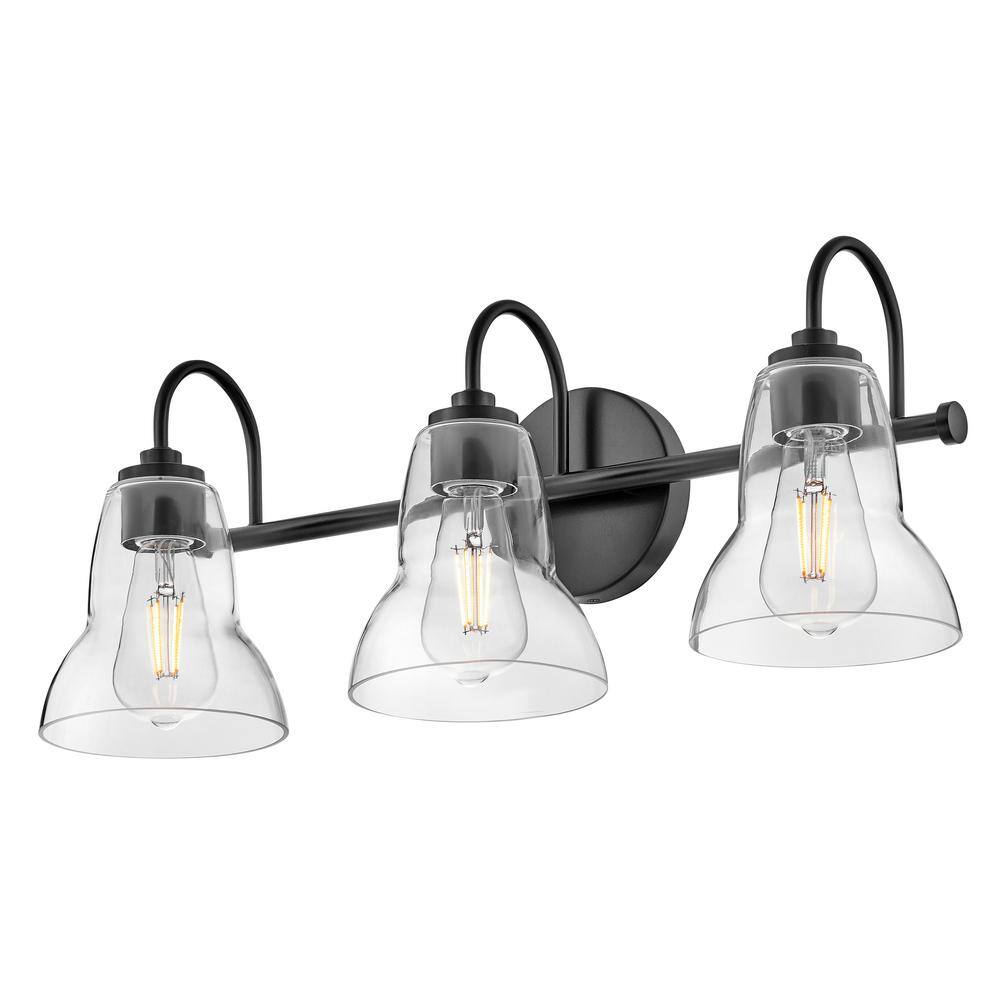 Vera Black 3-Light Vanity with Clear Glass Shades