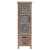 Rustic Wood Floral Tall Accent Cabinet with White Metal Inserts