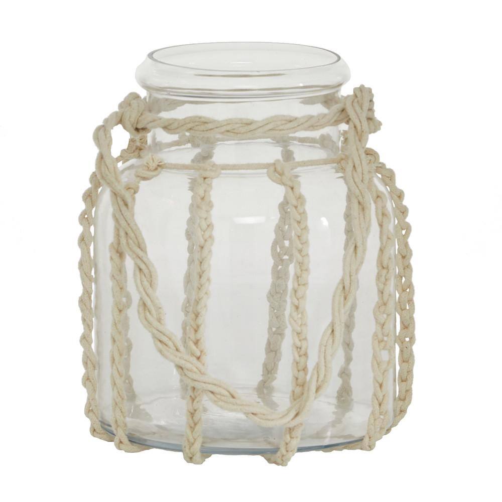 Coastal Charm Wooden Hanging Candle Lantern, 8" Clear Glass
