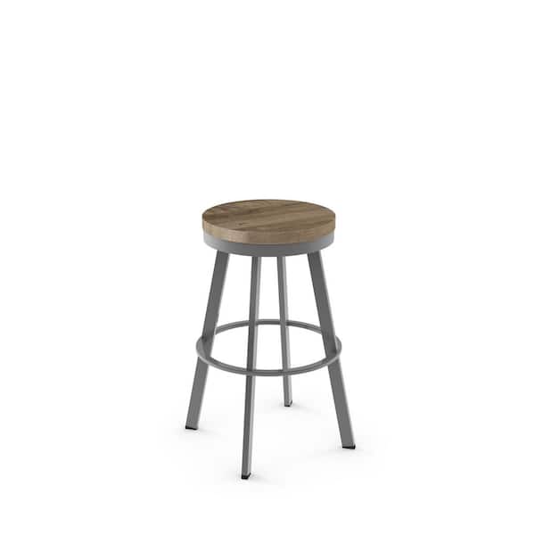 Amisco Warner 26 in. Grey Metal Beige Wood Counter Stool