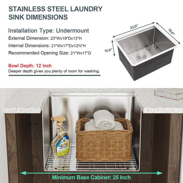 LORDEAR 24 in. W x 18 in. D x 12 in. H Matte Black Single Bowl Quartz Composite Undermount Laundry/Utility Sink