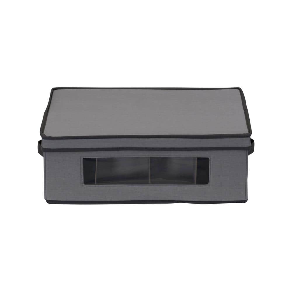 Gray Fabric Stackable Lidded Storage Box with Window