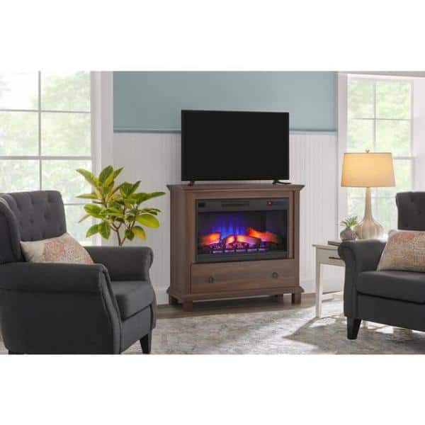 43 in. W Freestanding Media Mantel Electric Fireplace in Brown -  StyleWell, 32WM717-PM93