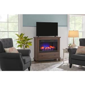 43 in. W Freestanding Media Mantel Electric Fireplace in Brown