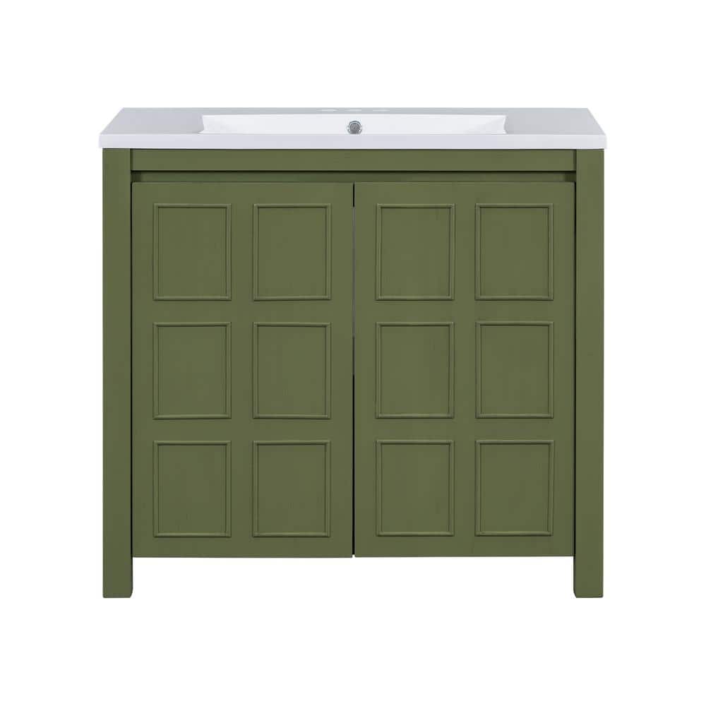 36 in. W x 18 in. D x 34 in. H in Single Sink Freestanding Olive Green Bath