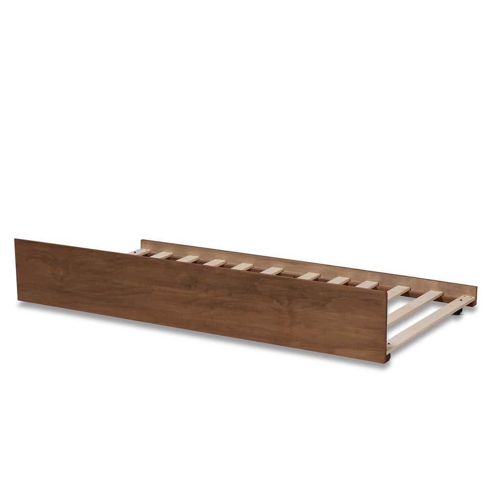 Walnut Twin Wood Trundle Bed with Wheels