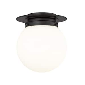 Calhoun 9 in. 1-Light Matte Black Modern Farmhouse Flush Mount with White Opal Glass Shade and No Bulbs Included