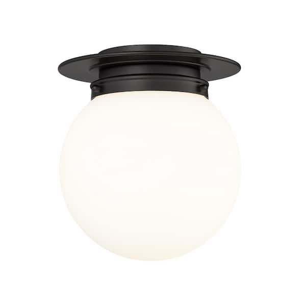 Unbranded Calhoun 9 in. 1-Light Matte Black Modern Farmhouse Flush Mount with White Opal Glass Shade and No Bulbs Included