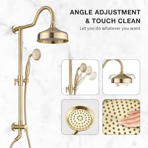 2-spray 8 in. Dual Shower Head and Handheld Shower Head Wall Mount Shower Set 2.5 GPM in Brushed Gold