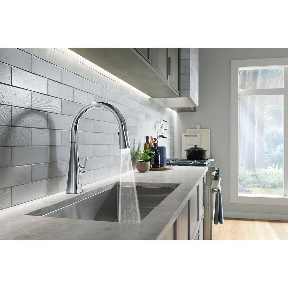 Polished Chrome Pull-Down Kitchen Faucet with Sprayhead
