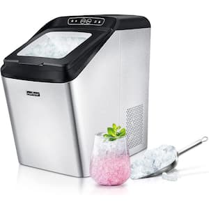 Electric Ice Maker Countertop with Ice Scoop and Basket, Includes Rear Mounted Hose Drainage
