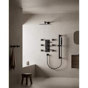 Thermostatic Triple Handle 5-Spray Patterns 12 in. Shower Faucet 2.5 GPM with 6-Jets in Matte Black (Valve Included)
