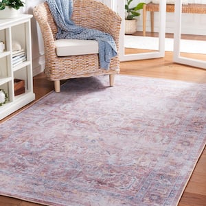 Tuscon Rust/Beige 5 ft. x 8 ft. Machine Washable Border Distressed Floral Area Rug