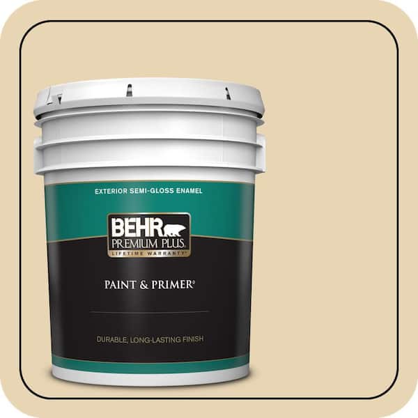BEHR PREMIUM PLUS 5 gal. #ICC-93 Champagne Gold Semi-Gloss Enamel Exterior Paint & Primer
