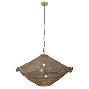 Marseille 40-Watt 3-Light Gilded Brass Pendant Light with Wire Mesh Shade and No Bulbs Included