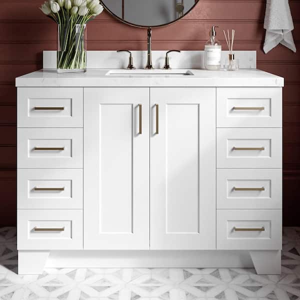 ARIEL Taylor 48.25 in. W x 22 in. D x 36 in. H Single Sink Freestanding Bath Vanity in White with Carrara Quartz Top