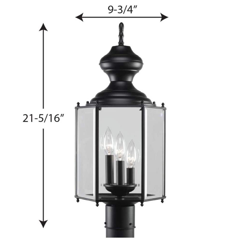 Matte Black 3-Light Outdoor Post Lantern with Clear Beveled Glass