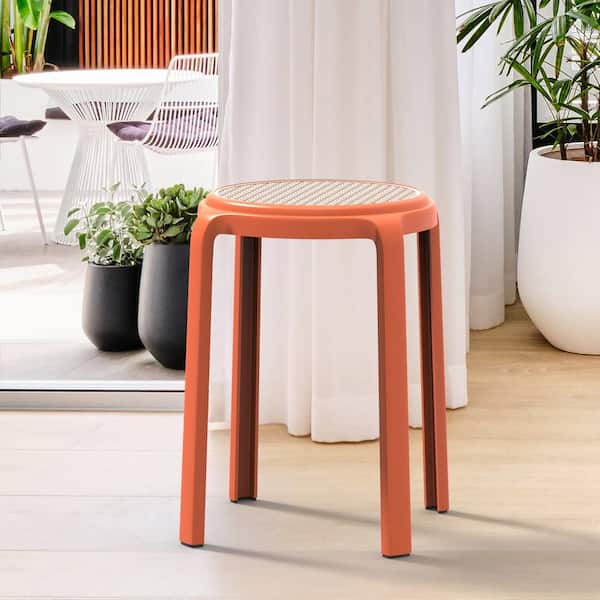 Leisuremod Tresse 17.7 in. Orange Backless Round Plastic Counter Stool with Plastic Seat