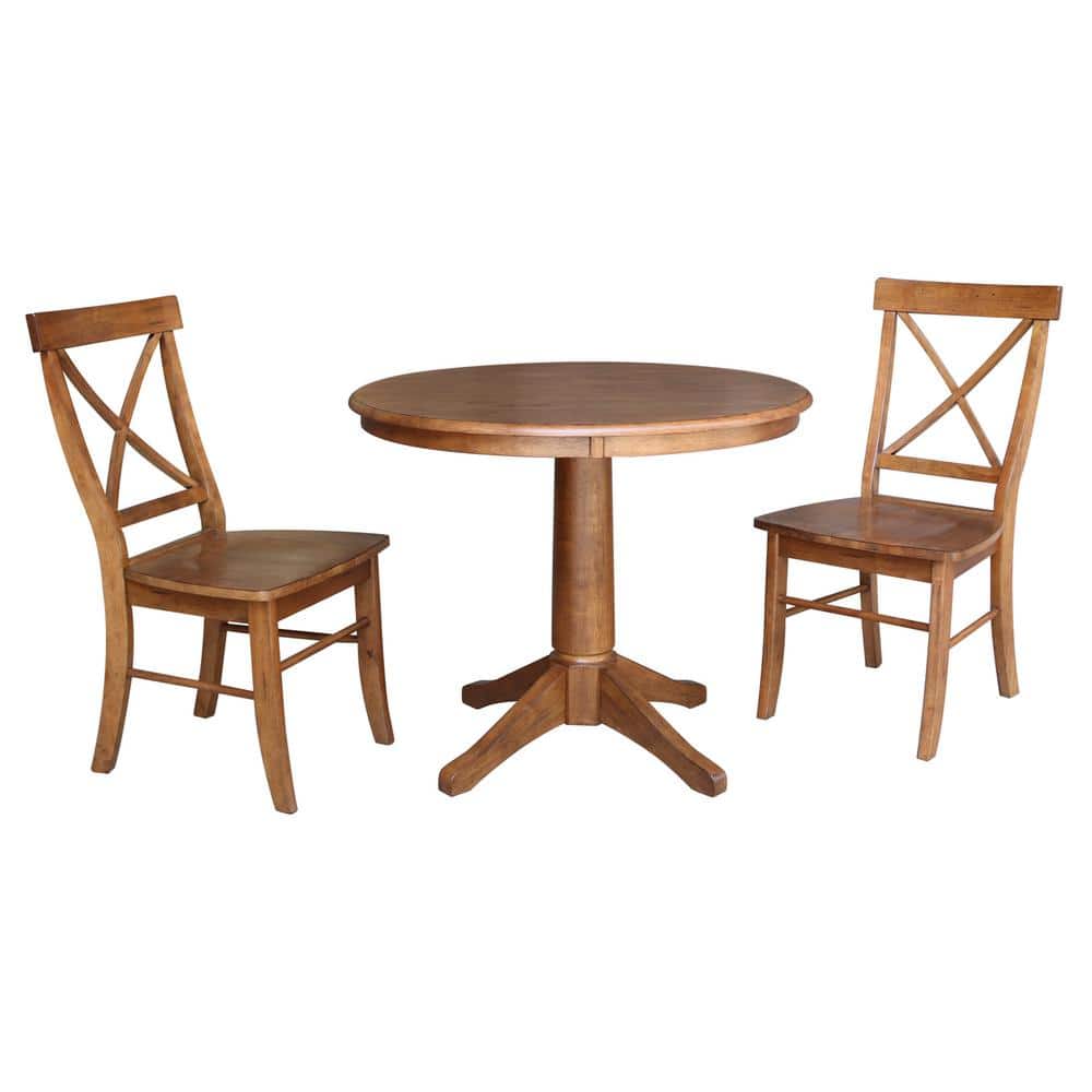 International Concepts 3-Piece 36 in. Bourbon Oak Round Dining Table and 2-Side Chairs -  K42-36RT-27B-C613-2