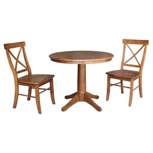 3-Piece 36 in. Bourbon Oak Round Dining Table and 2-Side Chairs