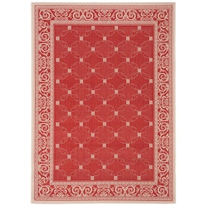 Courtyard Red/Natural 8 ft. x 11 ft. Border Indoor/Outdoor Patio  Area Rug