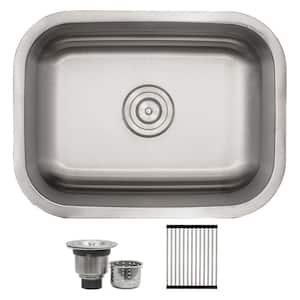 Strictly Kitchen and Bath 23 in. Undermount Single Bowl 18-Gauge Stainless Steel Kitchen Sink with Grid and Dry Rack