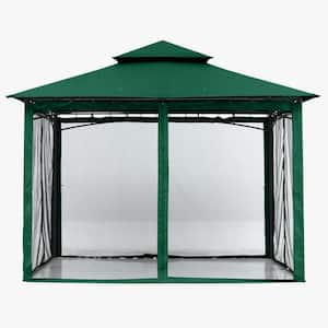 11 ft. x 11 ft. Green Steel Outdoor Patio Gazebo with Vented Soft Roof Canopy and Netting