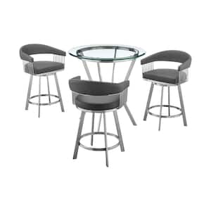 Naomi and Chelsea 4-Piece Glass Top Gray Counter Height Table Set