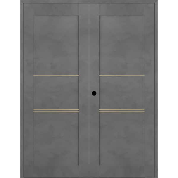 Belldinni Vona 07 3H Gold 48 in. x 80 in. Right Hand Active Dark Urban Wood Composite Double Prehung Interior Door