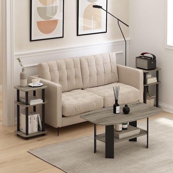 Just 13.15 in. French Oak/Black Rounded Rectangle Wood End Table (Set of 2)