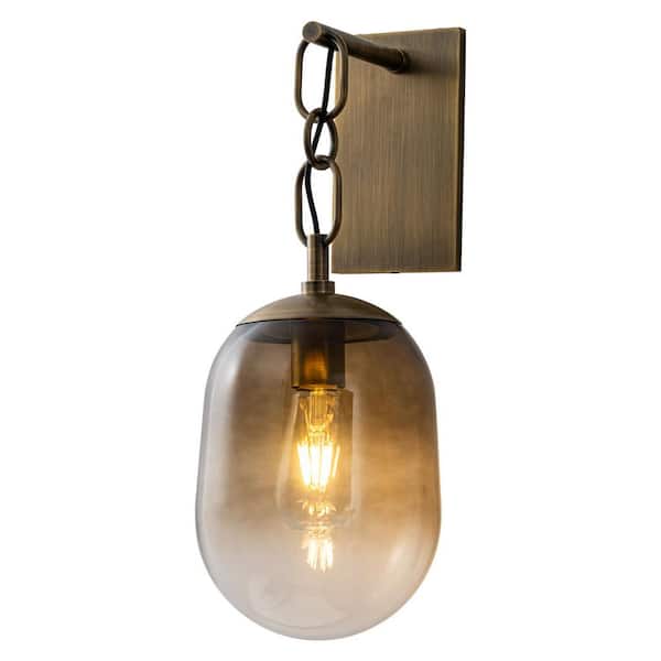 7.09 in. 1-Light Antique Metal Wall Sconce with Oval Gradient Color Glass Shade for Bedroom, Bathroom, Hallway