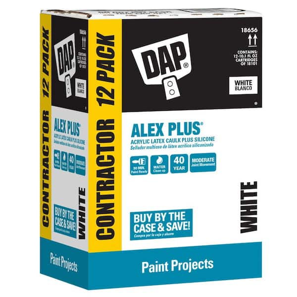 DAP Alex Plus 10.1 oz. White Acrylic Latex Caulk Plus Silicone (12-Pack)