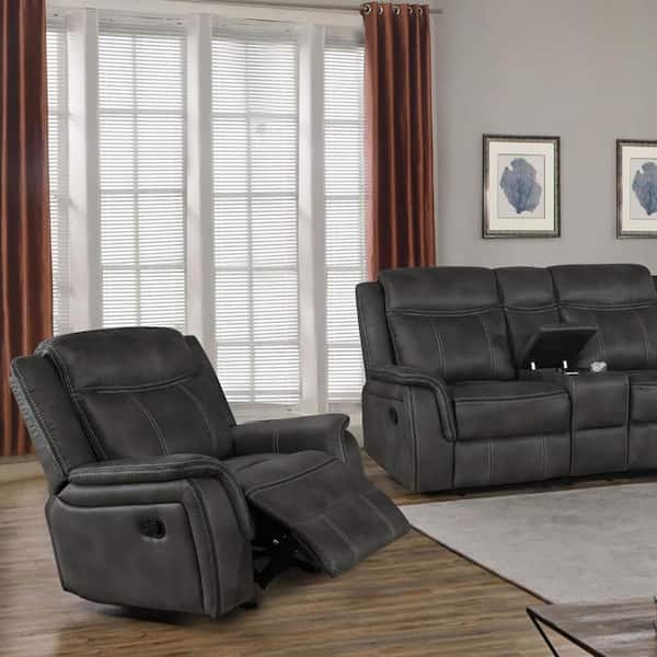 Lawrence Charcoal Upholstered Tufted Back Glider Recliner