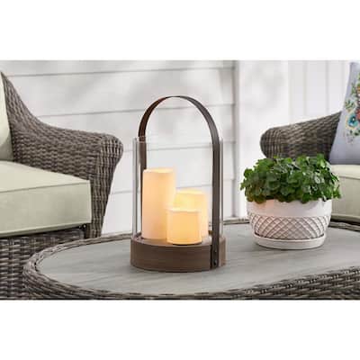 14 in. Outdoor Patio Round Handle Lantern with 3 LED Candles