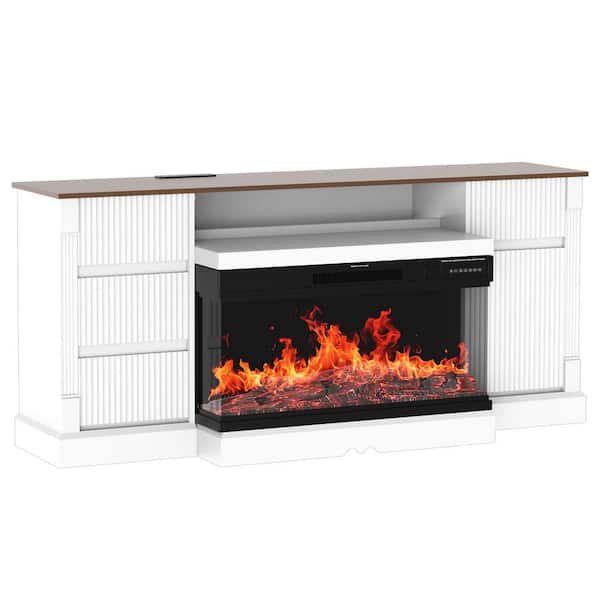 69.68 in. Freestanding Electric Fireplace TV Stand Fits TV's Up to 80 in. in White