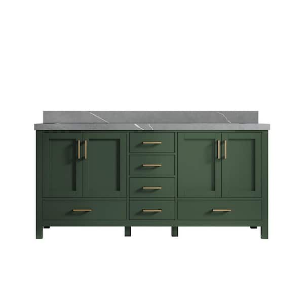 Willow Collections Malibu 72 in. W x 22 in. D x 36 in. H Double Sink Bath Vanity in Lafayette Green with 2 in. Piatra Quartz Top
