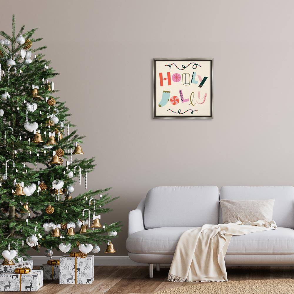 Holly Jolly Eclectic Holiday by Sazerelli Designs Gray Floater Frame Typography Graphic Art Print 25 in. x 25 in. price history on PriceWatchPro