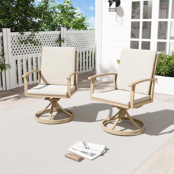 EGEIROS LIFE AluLux Beige Swivel Aluminum Patio Dining Chairs with Beige Cushions (2-Pack)