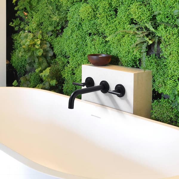 Double Handle Wall Mounted Bathroom Faucet in Matte Black