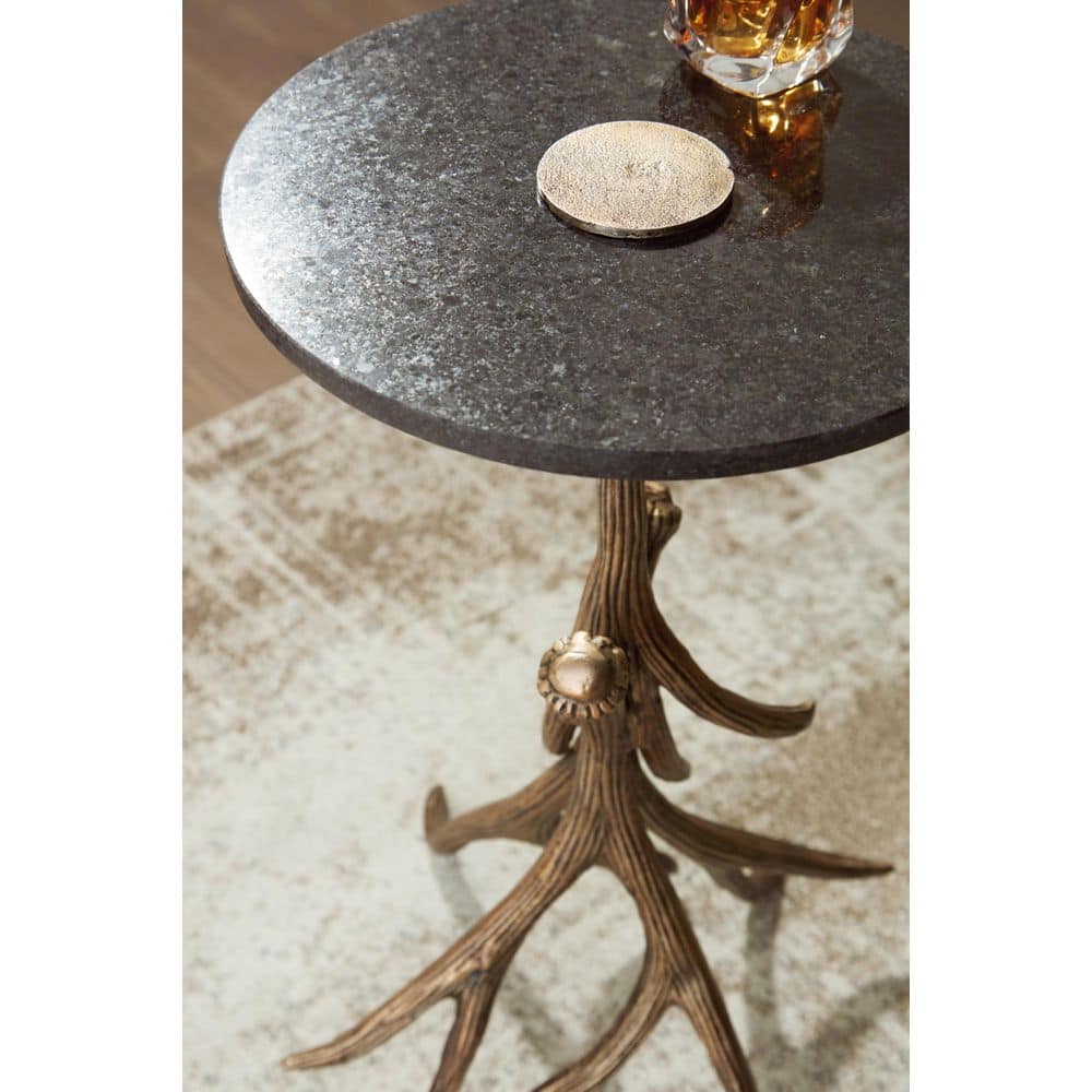 Black Marble and Gold Faux Antler Round Accent Table