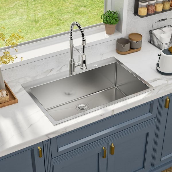 16-Gauge 33 in. Stainless Steel Single Bowl Drop-In Kitchen Sink with Bottom Grid and Strainer